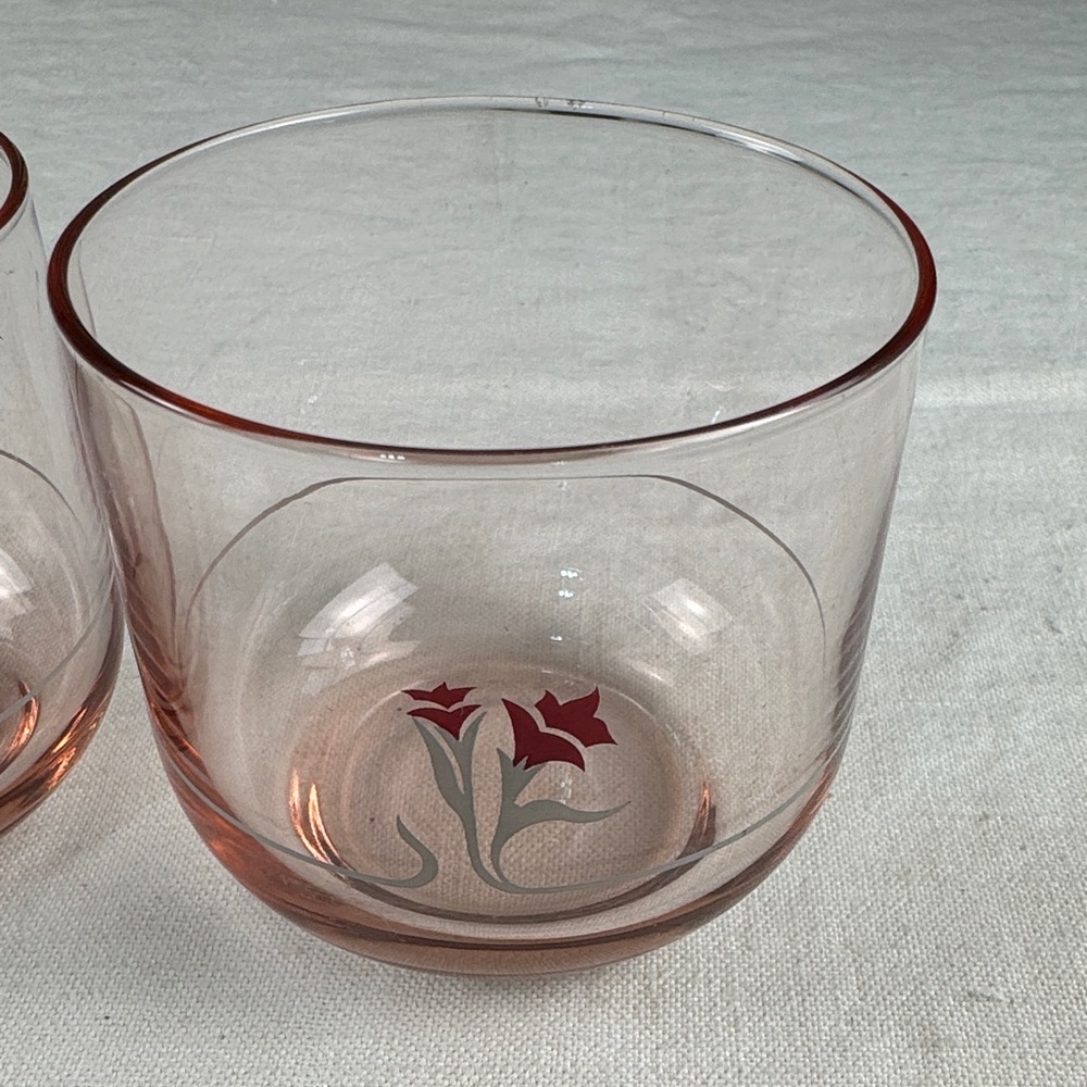 2 Elegant Pink Glass MCM Tumblers with Floral Design - Picture 2 of 10